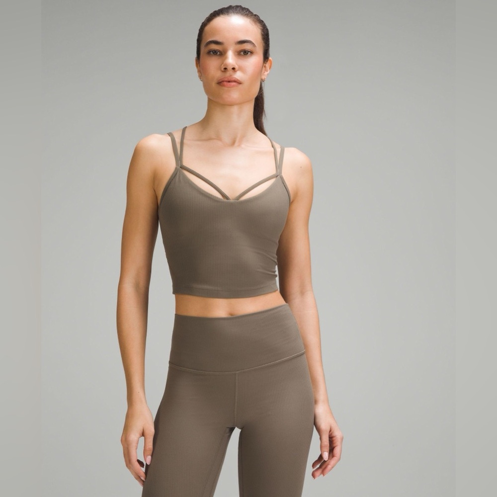 Lululemon 8 Align Strappy Ribbed Tank Top Nomad Brown Tan Crop Padded Yoga Nulu